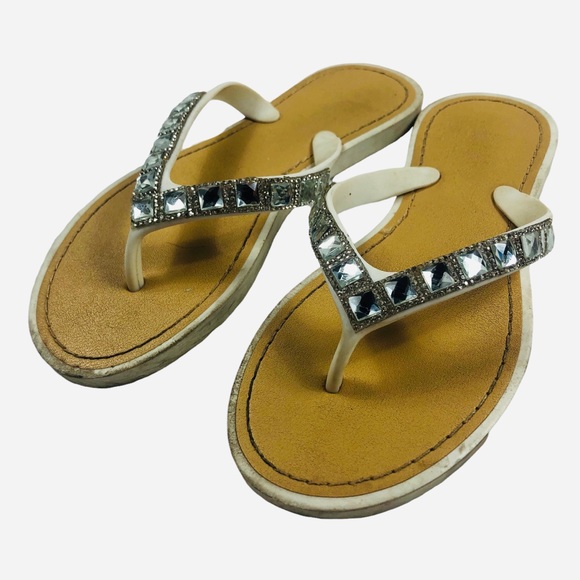 Capelli White Rhinestone Flip Flops size Large (size 1) - Picture 5 of 8